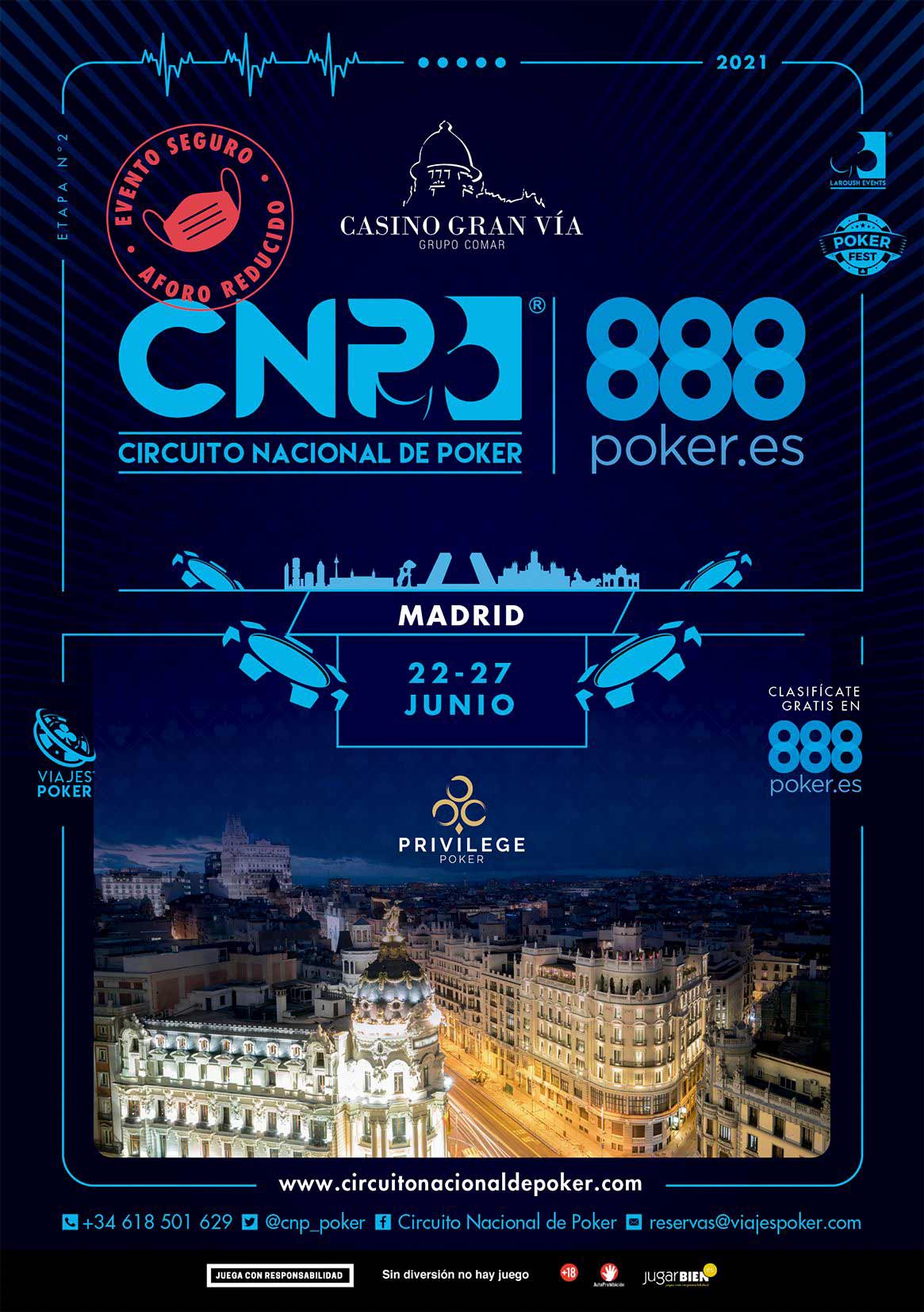 Programa del torneo de poker CNP888, del 22 al 27 de junio en Casino Gran Vía.